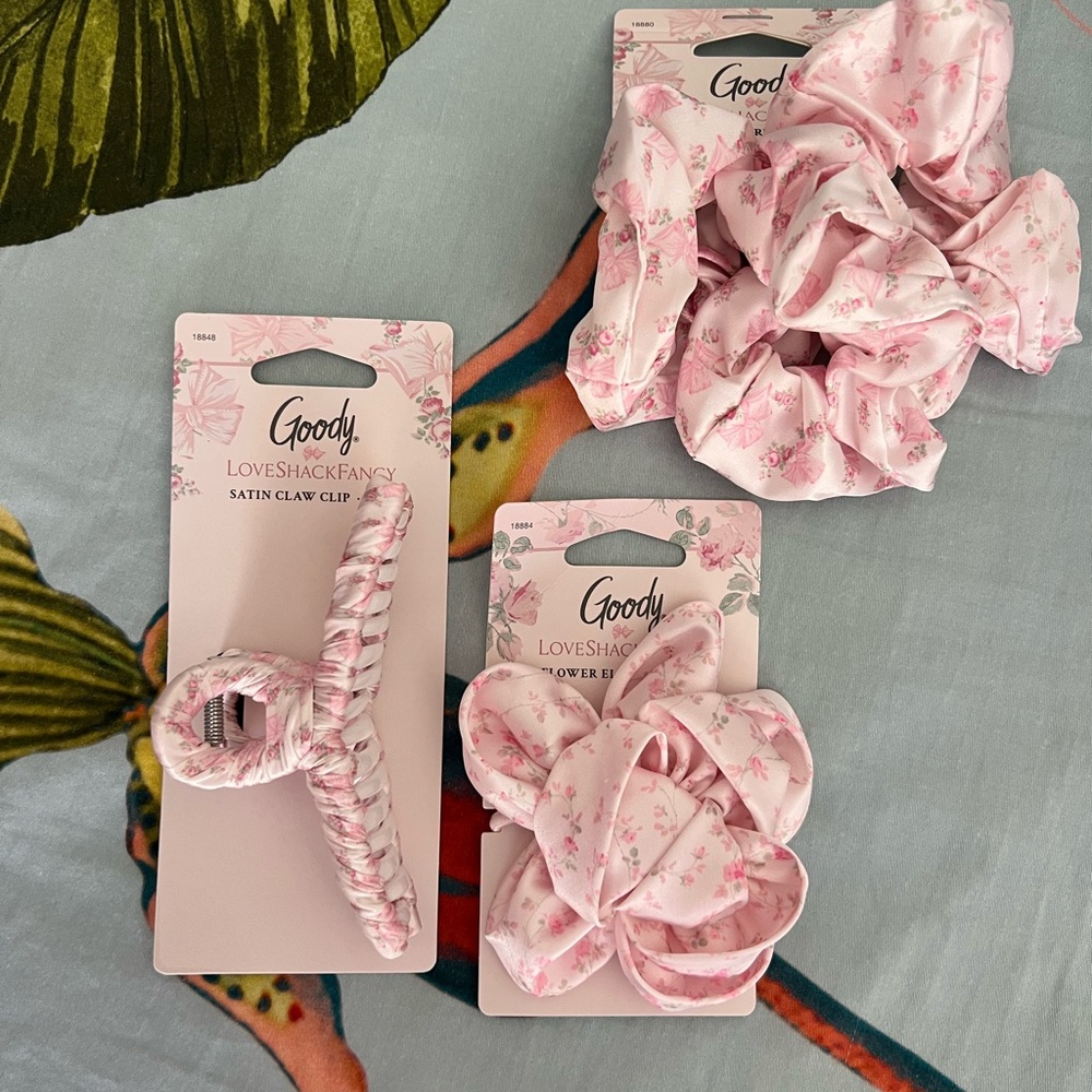 Love Shack Fancy -Pink Satin Scrunchies Set Elegant Hair Accessories